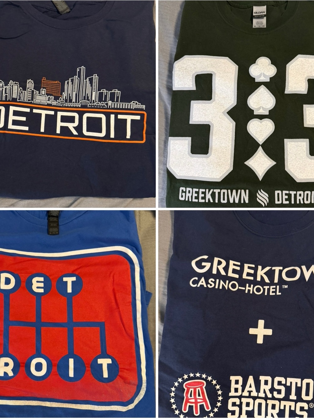 Detroit Themed Graphic T-Shirts  Navy, Green & Blue buy 3 get 1 free Size XL